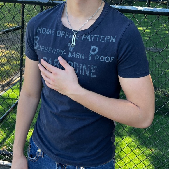 BURBERRY YARN PROOF HOME OFFICE PATTERN GABARDINE PATENT MEN NAVY BLUE T SHIRT S - Picture 6 of 16